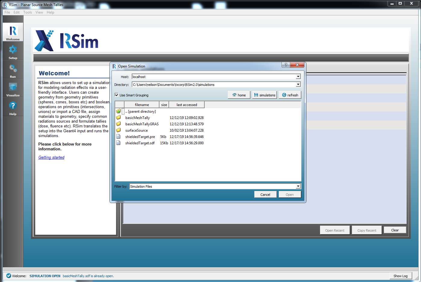 file menu open simulation window