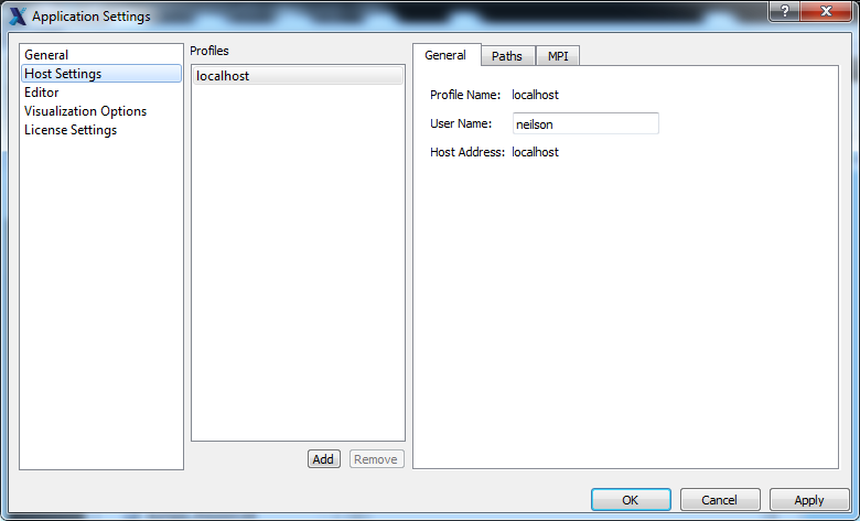 application settings host general control menu