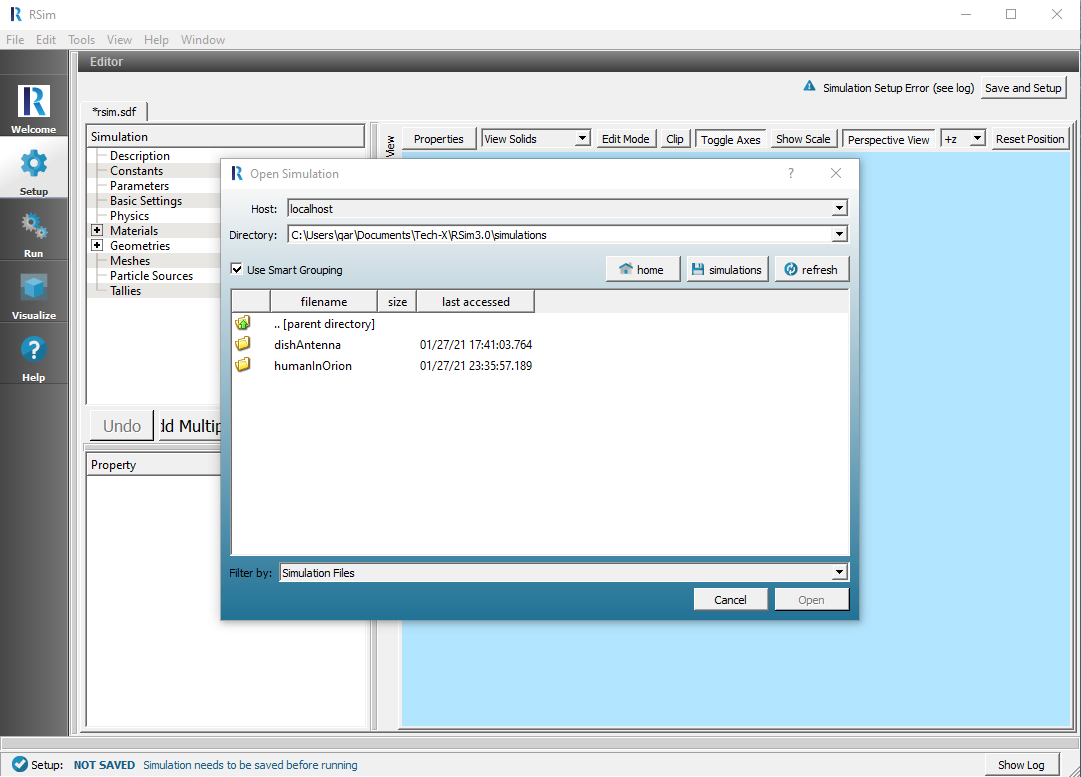 file menu open simulation window