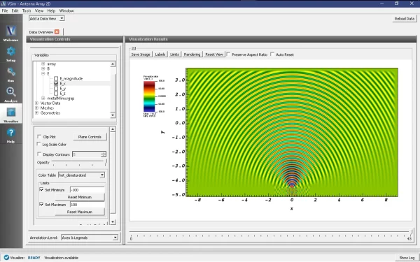 Antenna Array The near and far electric fields in the x-direction at the end of the simulation
